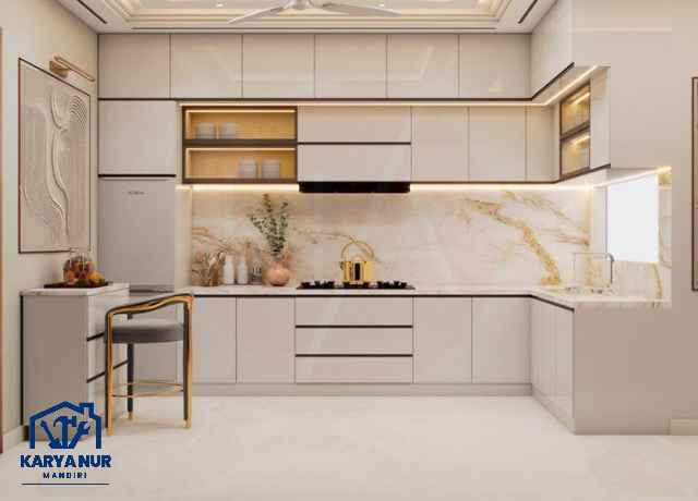 Custom kitchen set Kaliabang Bekasi model gantung plafon tinggi