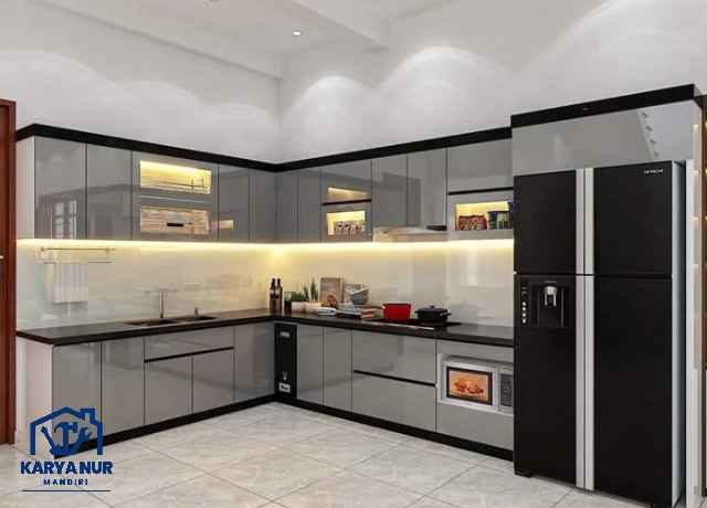 Custom kitchen set Rawalumbu Bekasi pintu kaca tempered glass