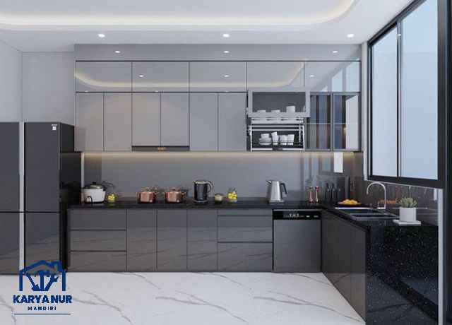 Custom kitchen set Rawalumbu Bekasi pintu kaca tempered glass