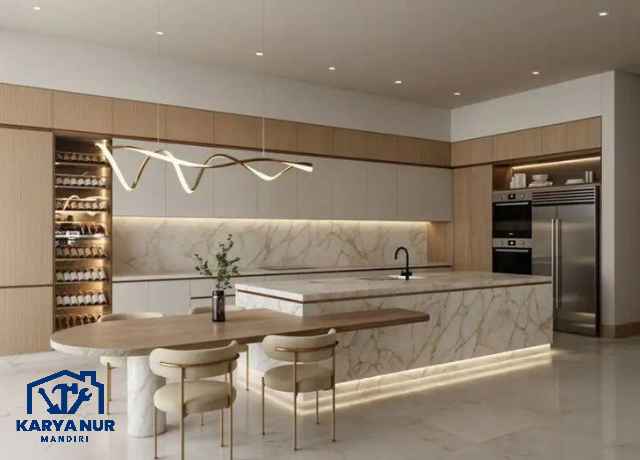 Rahasia Dapur Sultan: Desain Kitchen PVC Marmer yang Ramah Kantong area Cilandak
