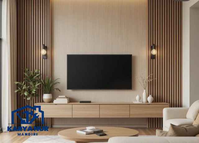 Backdrop TV minimalis Bogor untuk ruang tamu rumah tipe 36