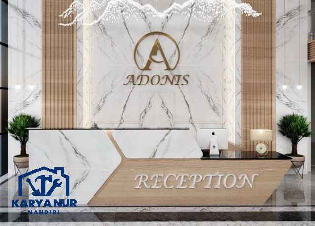 Meja Resepsionis Minimalis bekasi Motif Marmer – Mewah Low Budget