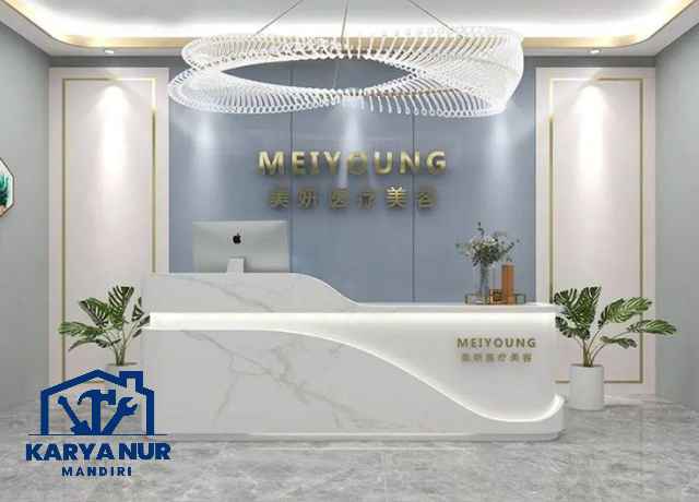 Meja Resepsionis Minimalis bekasi Motif Marmer – Mewah Low Budget