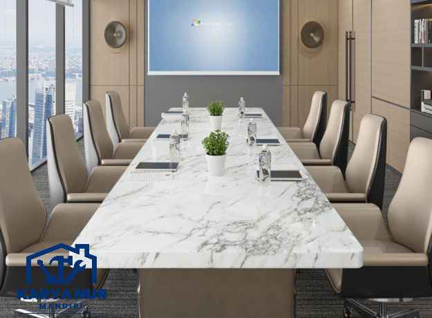 Custom meja meeting jakarta utara hpl motif marmer mewah