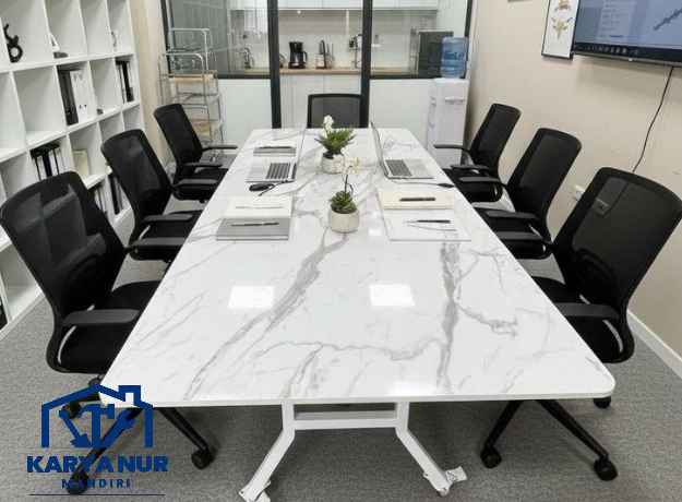 Custom meja meeting jakarta utara hpl motif marmer mewah