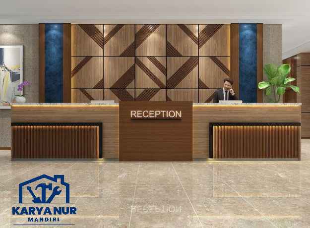 Pesan meja resepsionis hotel Jakarta Barat elegan custom gratis survei