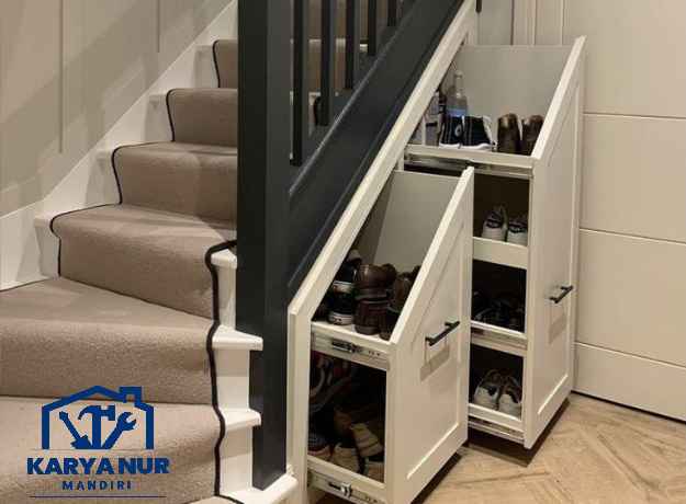 Jasa Rak Sepatu HPL Bawah Tangga - Garansi Anti Rayap