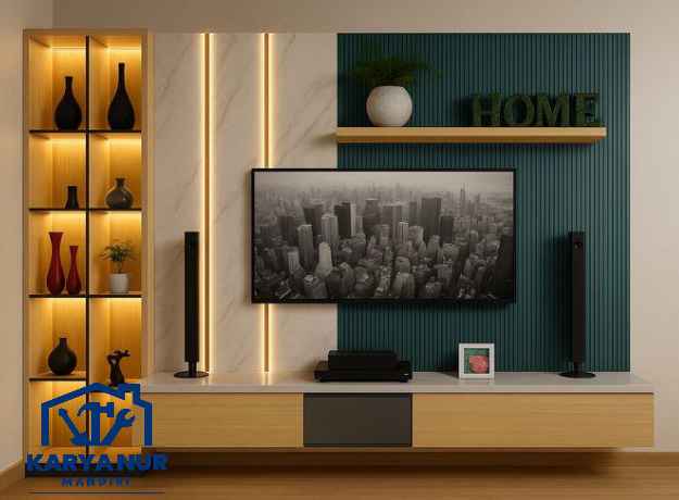 Jasa backdrop tv Bantargerbang Bekasi HPL Anti Rayap Promo