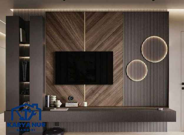 Jasa backdrop tv Bantargerbang Bekasi HPL Anti Rayap Promo