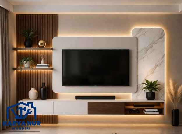 Backdrop tv minimalis Cikarang solusi rumah aesthetic tanpa menguras dompet